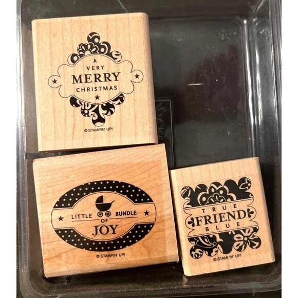 Vintage Stampin Up! "Punches Three" Wood Mounted Rubber Stamp Set NEW - Picture 2 of 4